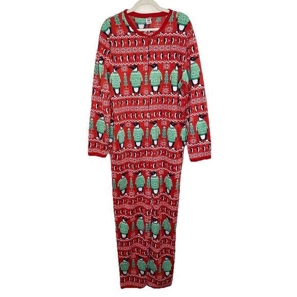 Dec 25th Penguin PJ Sz Large Adult Christmas Tree One‎ Piece Zipper Soft Festive - Picture 1 of 8